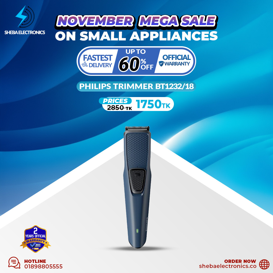 Philips BT1232/18 Battery Powered Skin-Protect Beard Trimmer for Men - Cordless Rechargeable with USB Charging