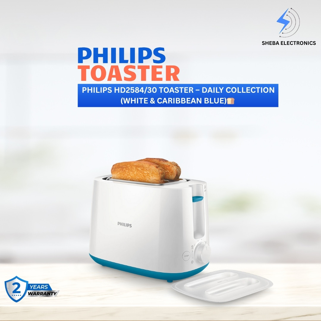 Philips HD2584/30 Toaster – Daily Collection (White & Caribbean Blue)